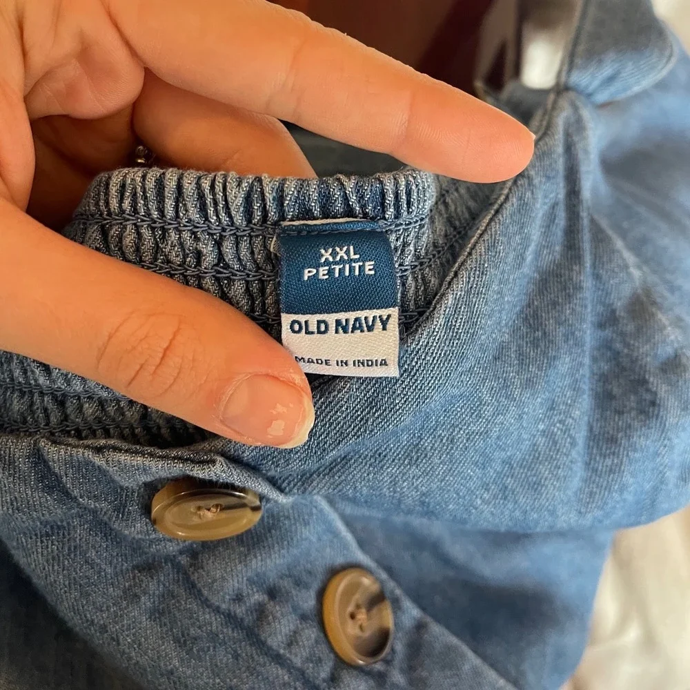 Old Navy Denim Jumpsuit XXL Petite Chambray Button Front Wide Leg Cropped - Picture 7 of 12